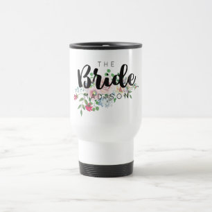 Mug De Voyage Mariée de mariage floral aquarelle Rose Épanouie