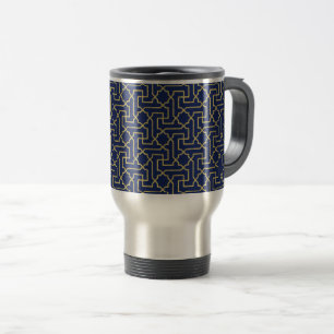 Mug De Voyage Marine Blue & Faux Gold Motif de mosaïque marocain