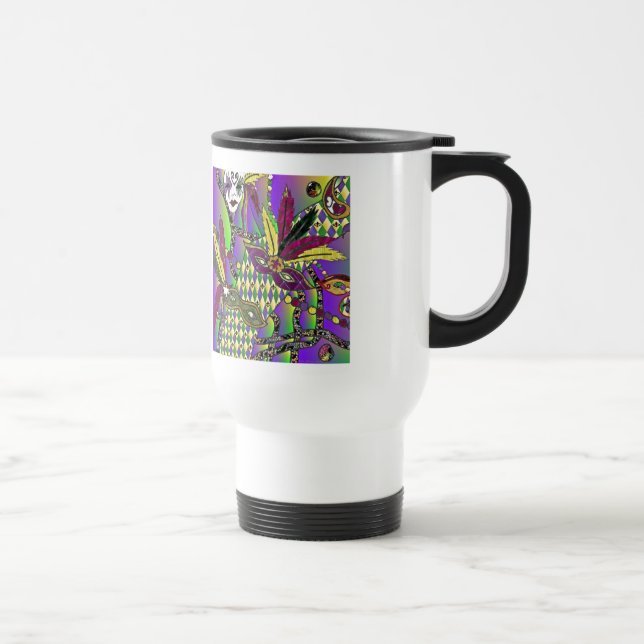 Mug De Voyage Masques de plumes de mardi gras psychédélique (Droite)