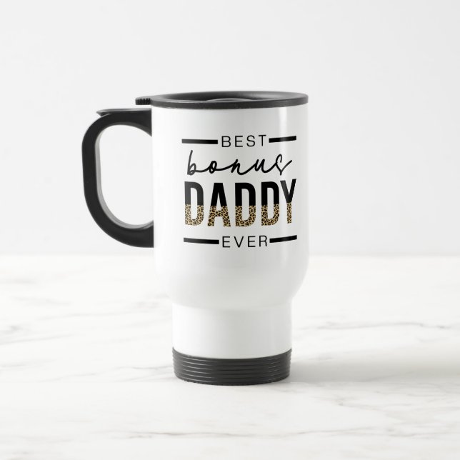 Mug De Voyage Meilleur Bonus Daddy Jamais Leopard Typographie (Gauche)