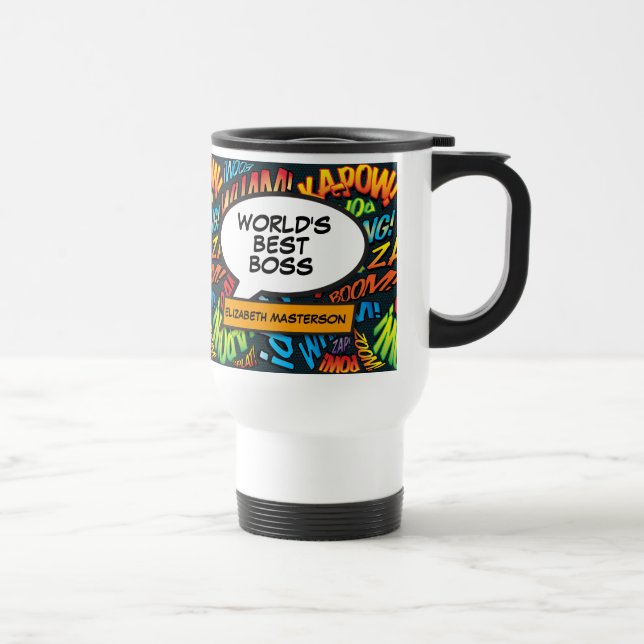 Mug De Voyage Meilleur Boss du monde amusant Retro Comic Book Po (Droite)