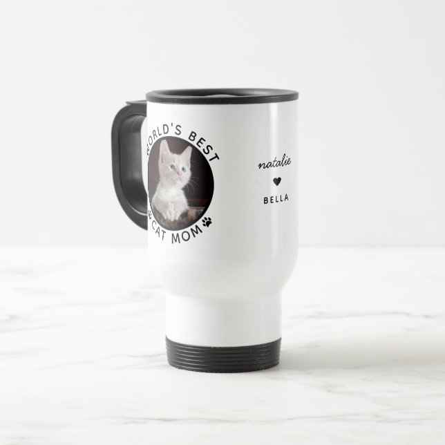 Mug De Voyage Meilleur Chat au monde Maman Nom personnalisé Anim (Devant gauche)