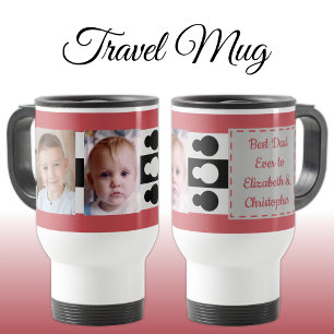 Mug De Voyage Meilleur papa jamais avec des photos noms gris rou