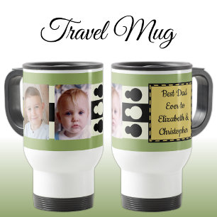 Mug De Voyage Meilleur papa jamais avec photos noms or vert