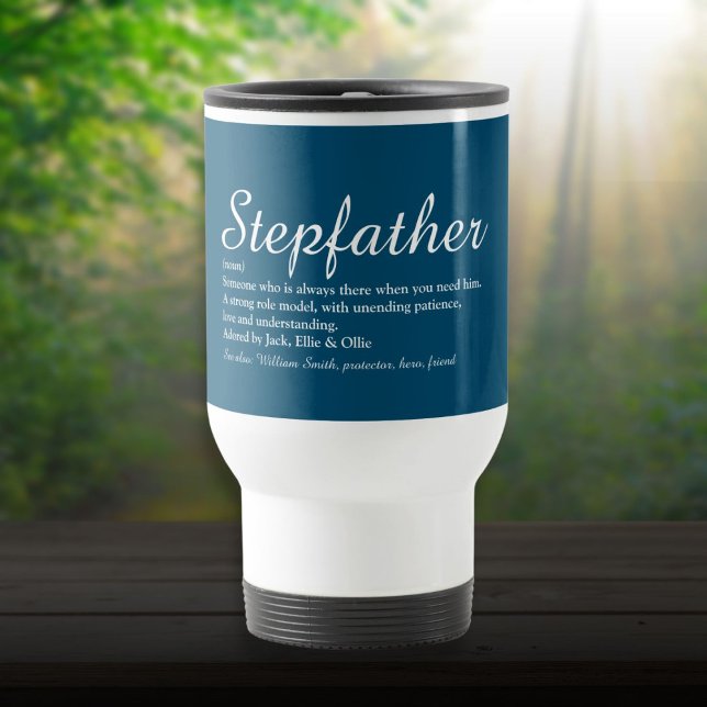 Mug De Voyage Meilleure définition de beau-père bleu (Best Stepfather Stepdad Definition Script Blue Travel Mug)