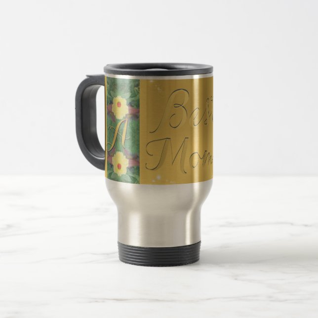 Mug De Voyage "Meilleure maman" en laiton floral comme un monogr (Devant gauche)