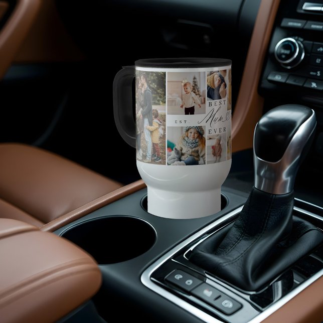 Mug De Voyage Meilleure maman jamais Script Fête des Mères 8 Pho (Best Mum Ever Script Mother's Day 8 Photo Collage Travel Mug)