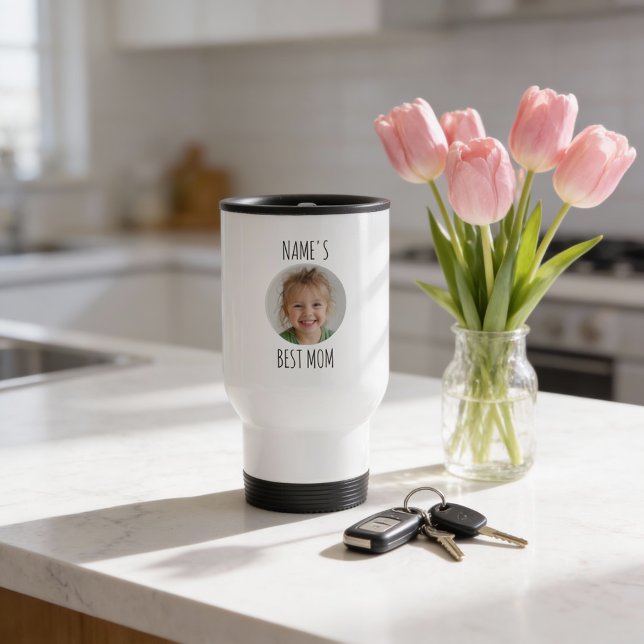 Mug De Voyage Meilleure Maman Personnalisée | Photo de Visage Pe (Créateur téléchargé)