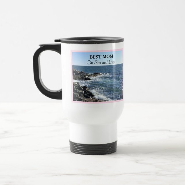 Mug De Voyage Meilleure maman sur la mer et la terre bleu océan  (Gauche)