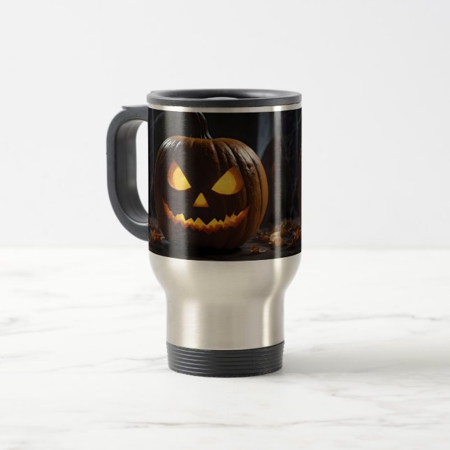 Mug De Voyage Menacer Citrouille Halloween, (Devant gauche)