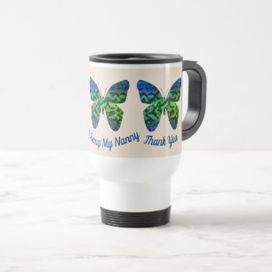 Mug De Voyage Merci Nanny Blue Green Butterfly Babysitter