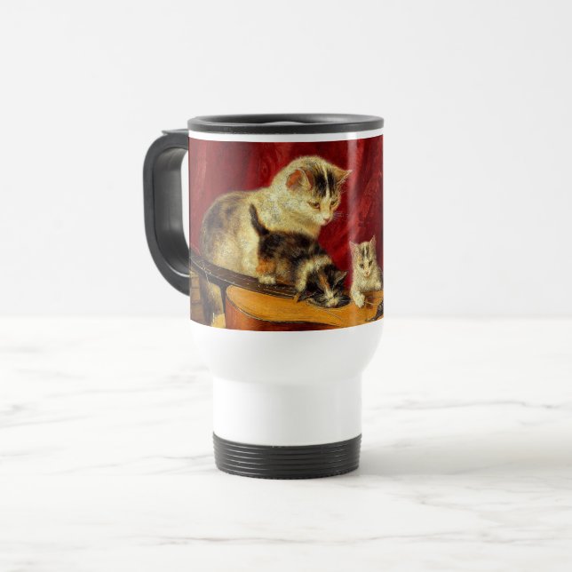 Mug De Voyage Mère Chat et chatons Jouer avec la guitare (Devant gauche)