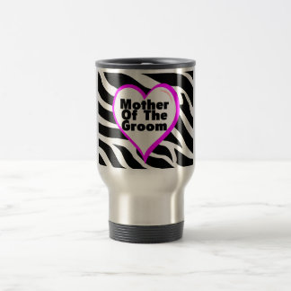 Mug De Voyage Mère du marié (rayures de zèbre de coeur)