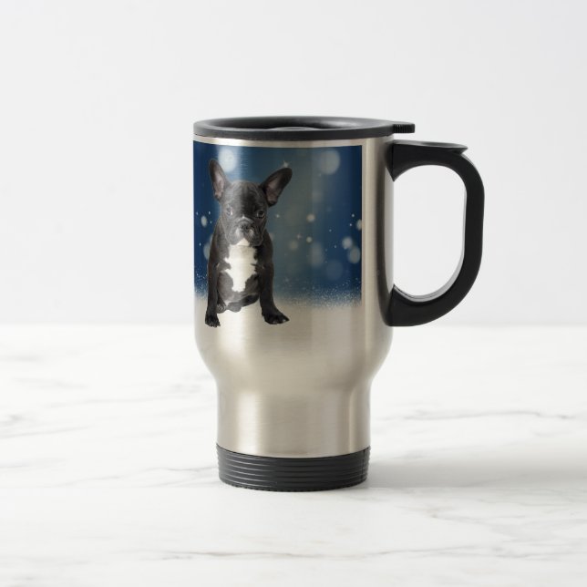 Mug De Voyage Mignonne French Bulldog Etoiles de neige Bleu Noël (Droit)