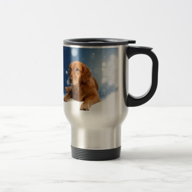 Mug De Voyage Mignonne Golden Retriever Chien assis dans les éto (Droit)