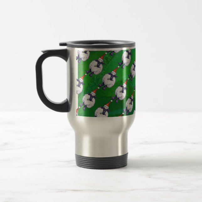 Mug De Voyage Mignonne mouton à Santa Chapeau sur vert (Gauche)