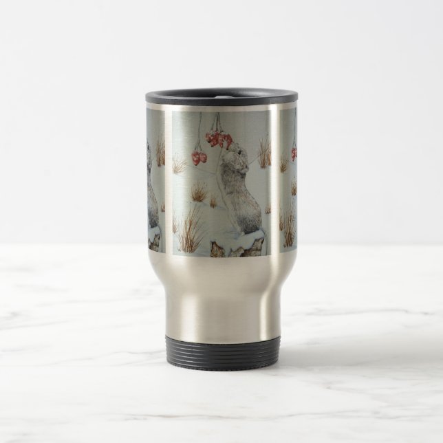 Mug De Voyage Mignonne souris mangeant des baies de neige faune (Centre)