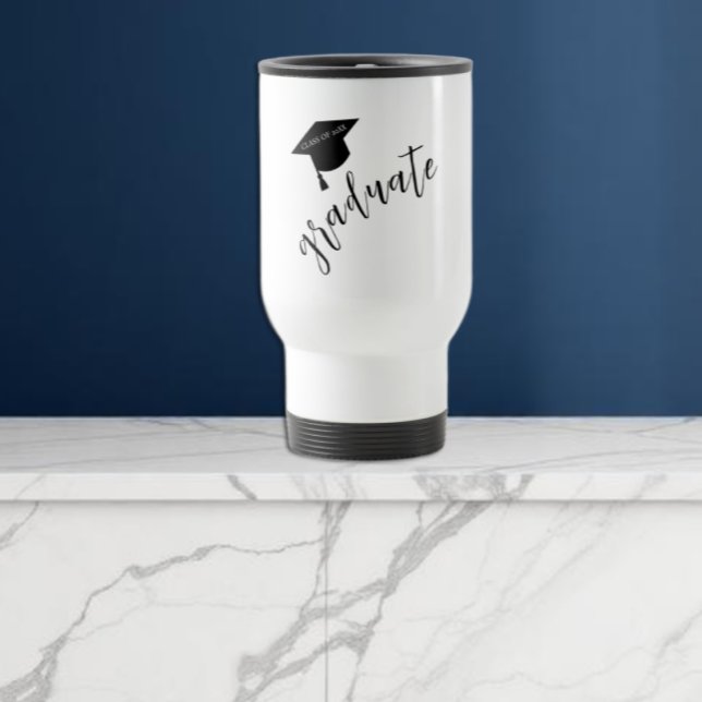 Mug De Voyage Minimalist Grad Cap Black & White Graduation (Créateur téléchargé)
