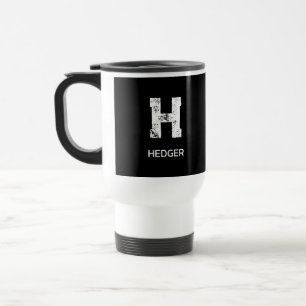 MUG DE VOYAGE MINIMALISTE BLANC UNE LETTRE MONOGRAMME NOM NOIR