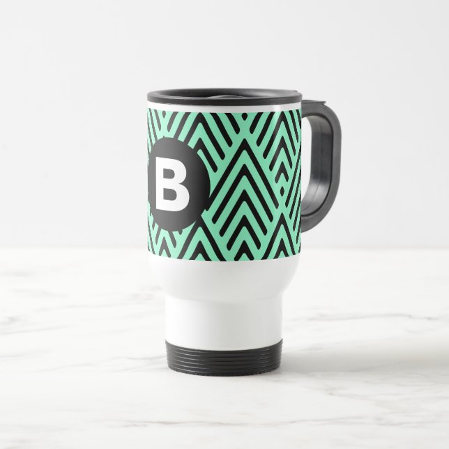 Mug De Voyage Mint Green Trendy Chevron Pattern Monogram (Devant droit)
