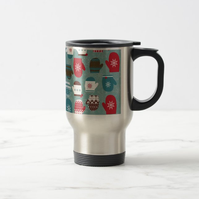 Mug De Voyage Mitaines confortables de Noël d'hiver bleues (Droit)