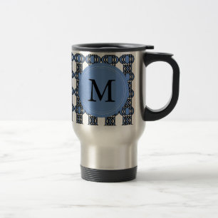 Mug De Voyage Mod Retro Monogram Blue Abstrait Scarab Motif