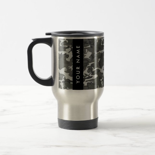 Mug De Voyage Modèle de camouflage gris, Votre nom, Personnalise (Gauche)