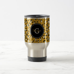 Mug De Voyage Moderne chic imprimé guépard doré à monogramme