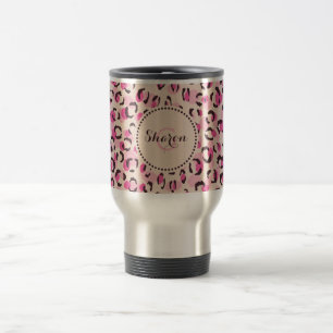 Mug De Voyage Moderne chic imprimé motif guépard rose monogramme