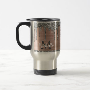 Mug De Voyage Moderne Monogramme gouttes de paillettes argentées