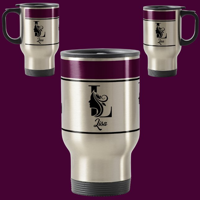 Mug De Voyage Moderne Personnalisé Nom élégant Lettre Monogramme (Créateur téléchargé)