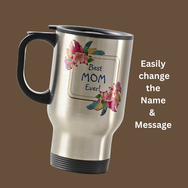 Mug De Voyage Modifier le texte Ajouter le nom Boho Flower Feath (Créateur téléchargé)