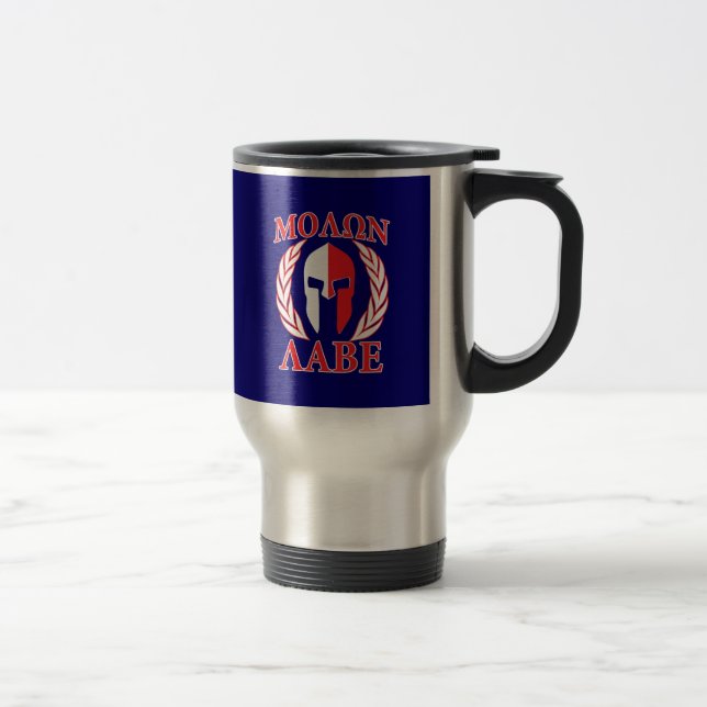 Mug De Voyage Molon Labe Spartan Mask Laurels Marine Blue (Droit)