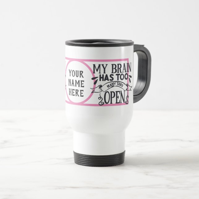 Mug De Voyage Mon Cerveau A Trop D'Onglets Open Fun Name (Devant droit)