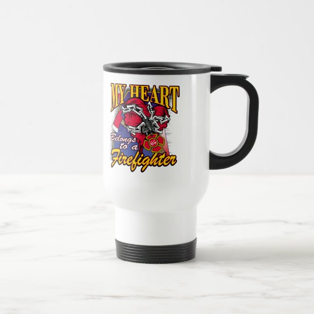 Mug De Voyage Mon coeur appartient à un sapeur-pompier (Droite)
