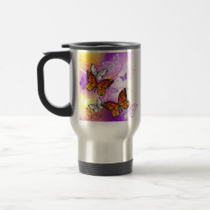 Mug De Voyage Monarch Butterflies on Purple Background