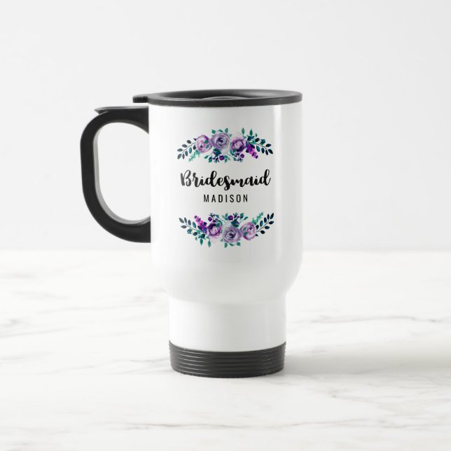 Mug De Voyage Monnaie et Mariage de couronnes florales pourpres (Gauche)