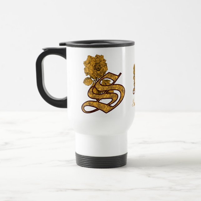 Mug De Voyage Monogram Initial S Elegant Gold Peony Personalized (Gauche)