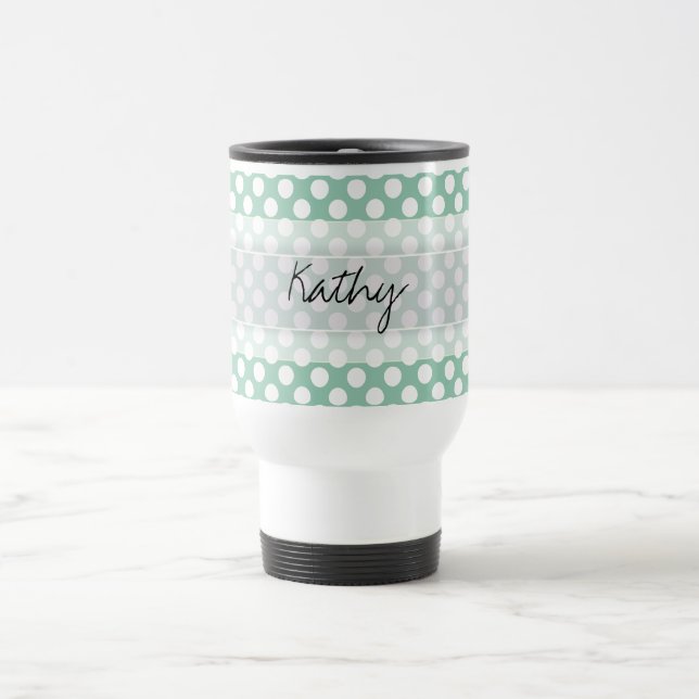 Mug De Voyage Monogram Mint Green Cute Chic Polka Motif (Centre)