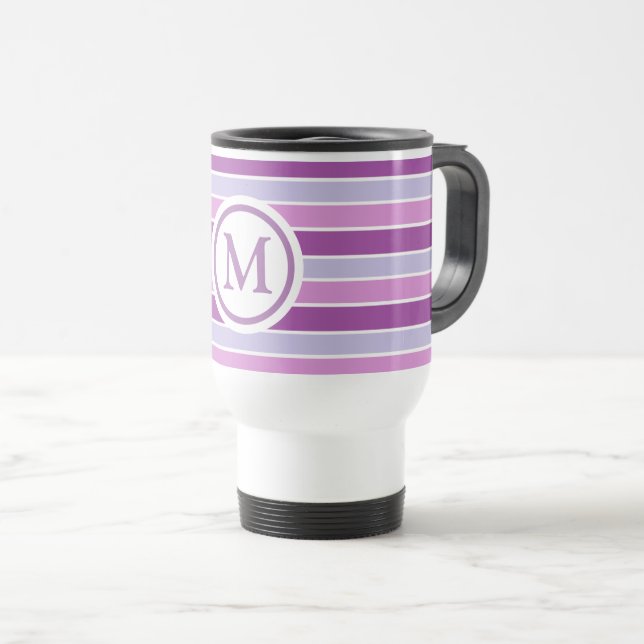 Mug De Voyage Monogramme à bandes horizontales violettes (Devant droit)