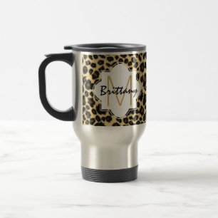 Mug De Voyage Monogramme à la mode d'empreinte de léopard de