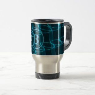 Mug De Voyage Monogramme Abstrait de néon bleu cool