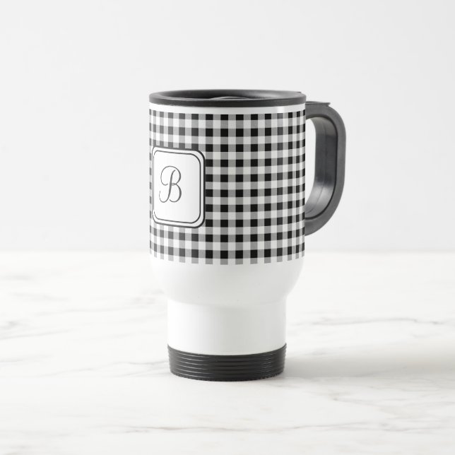 Mug De Voyage Monogramme blanc, Buffalo Check acier inoxydable (Devant droit)