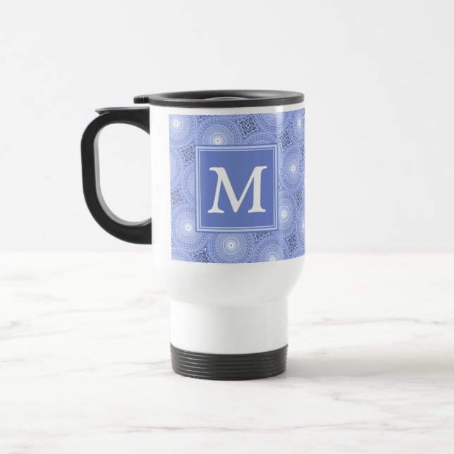 Mug De Voyage Monogramme bleu cercles motif (Gauche)