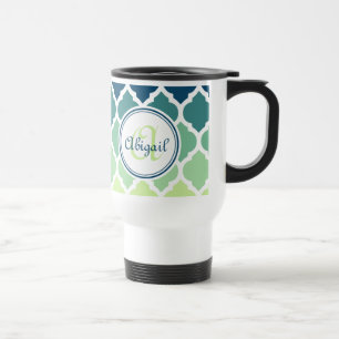 Mug De Voyage Monogramme bleu vert Motif marocain treillis