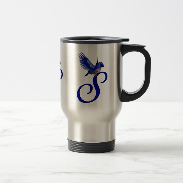Mug De Voyage Monogramme Bluebird Initial S Élégant (Droit)