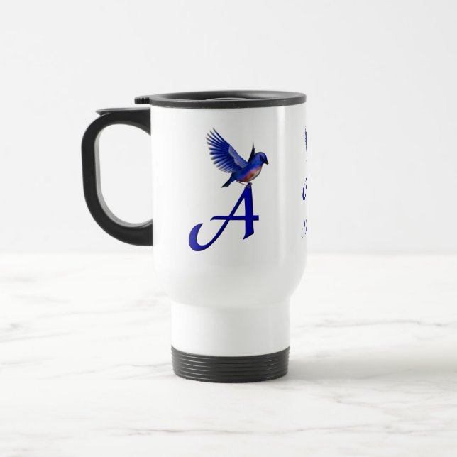 Mug De Voyage Monogramme Bluebird Initiale A Élégant Personnalis (Gauche)