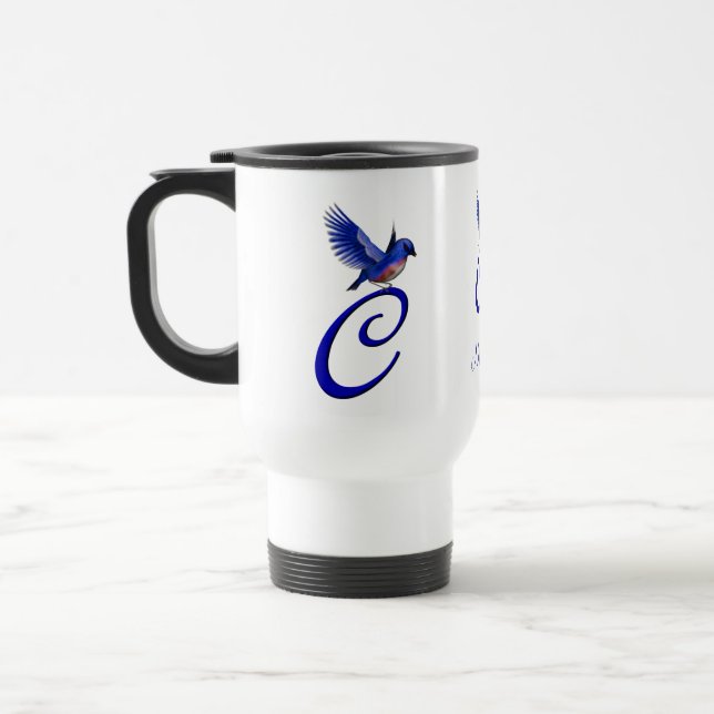 Mug De Voyage Monogramme Bluebird Initiale C Élégant Personnalis (Gauche)