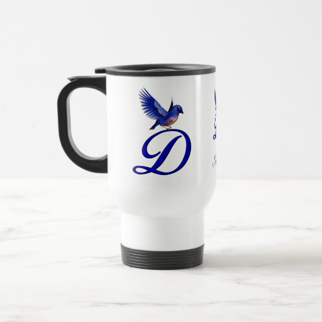 Mug De Voyage Monogramme Bluebird Initiale D Élégant Personnalis (Gauche)