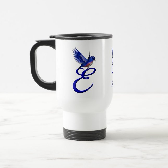 Mug De Voyage Monogramme Bluebird Initiale E Élégant Personnalis (Gauche)